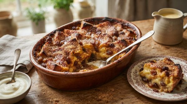 What are the secrets to making a rich and creamy bread and butter pudding?